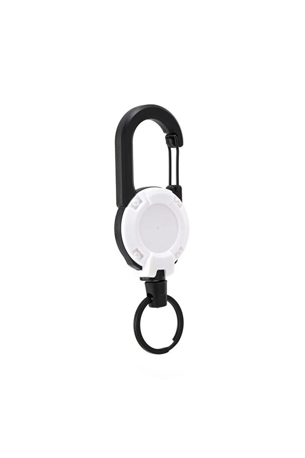 white Retractable Heavy Duty Pull Reel Carabiner Key Chains Strong Steel Wire Rope Buckle Spring Key