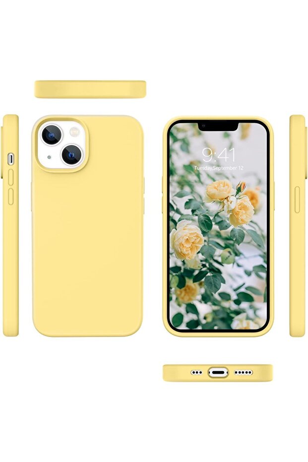HyperAge iPhone 13 / 14 Uyumlu Lansman Kılıf İçi Kadife Kamera Yükseltili Silikon Kapak Sarı