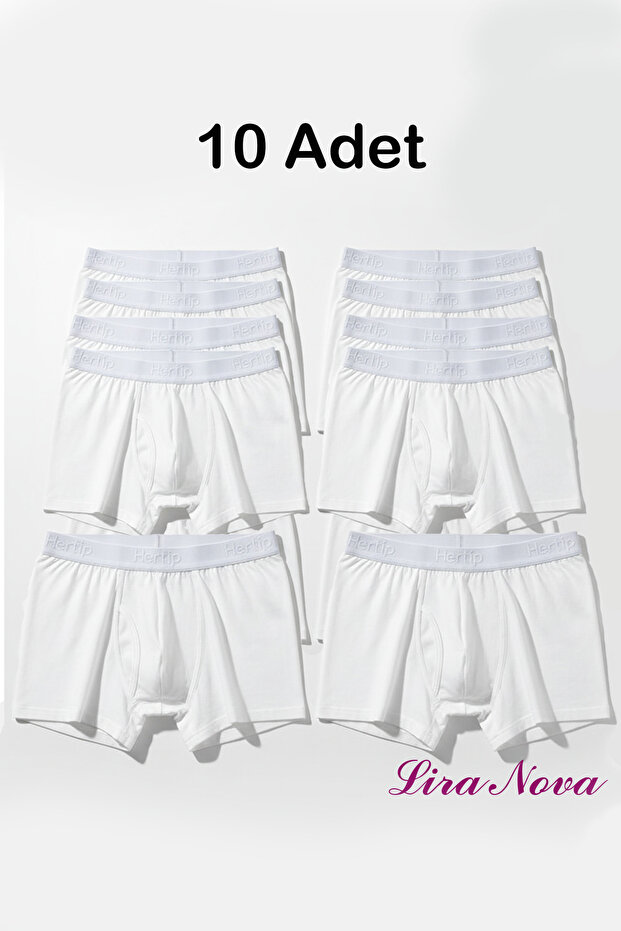 Beyaz Soft Likralı Boxer 10'lu