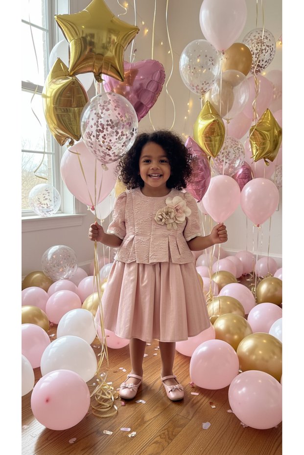 Girl's Dress with Pink Flower Accessories