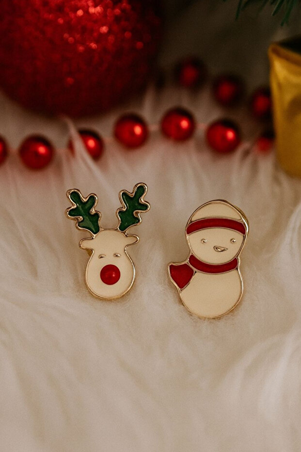 Women's Christmas Earrings with Snowman and Reindeer Figures