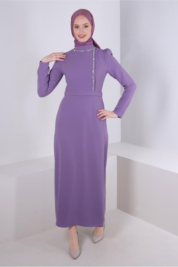 STYLE COLLAR STONE DETAIL DRESS 43542