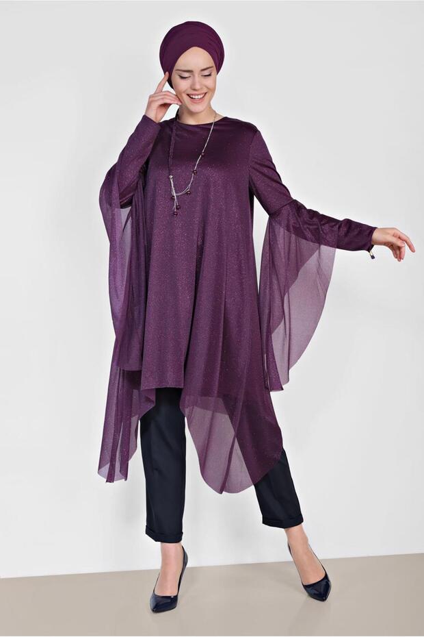 Asymetric Cut Silvery Salaş Tunic 4317