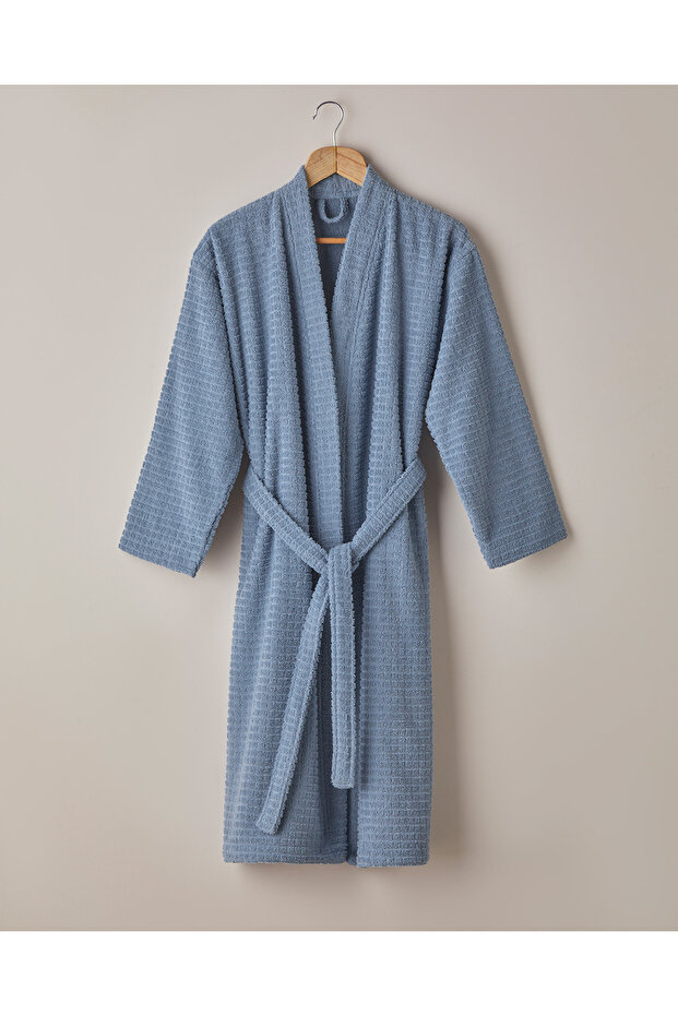 Chequer Pamuk Bornoz L-XL Mavi - 1
