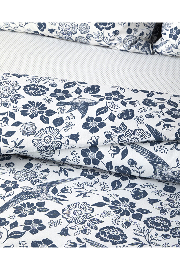 Garden Lullaby Kolay Ütülenir Tek Kişilik Nevresim Takımı 160x220 cm Koyu Mavi - 3