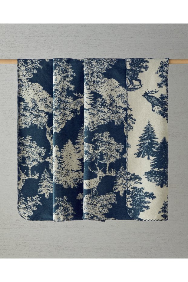 Forest Toile Cotton Double Blanket 200X220 cm Navy Blue
