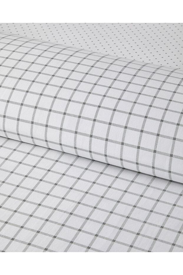 Simple Checks Kolay Ütülenir Tek Kişilik Nevresim Takımı 160x220 cm Gri - 4