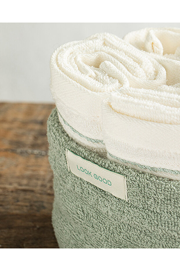 Quadro pamut törölközőkészlet 4 db 30x40 cm-es vízzöld-ekrü - 3