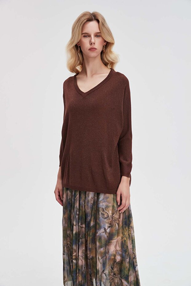 بلوزة سادة كبيرة الحجم بفتحة رقبة على شكل حرف V - 3