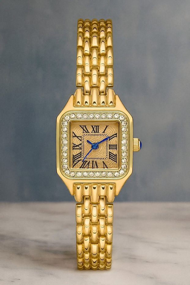 Gold Women's Steel Stone Model Analog Wristwatch