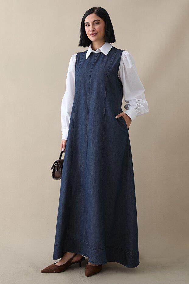 Casual Blue Denim Gilet Dress