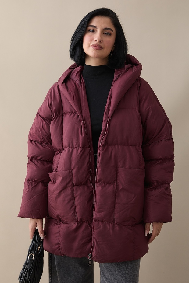 Mona Casual Puffer Coat - Claret Red