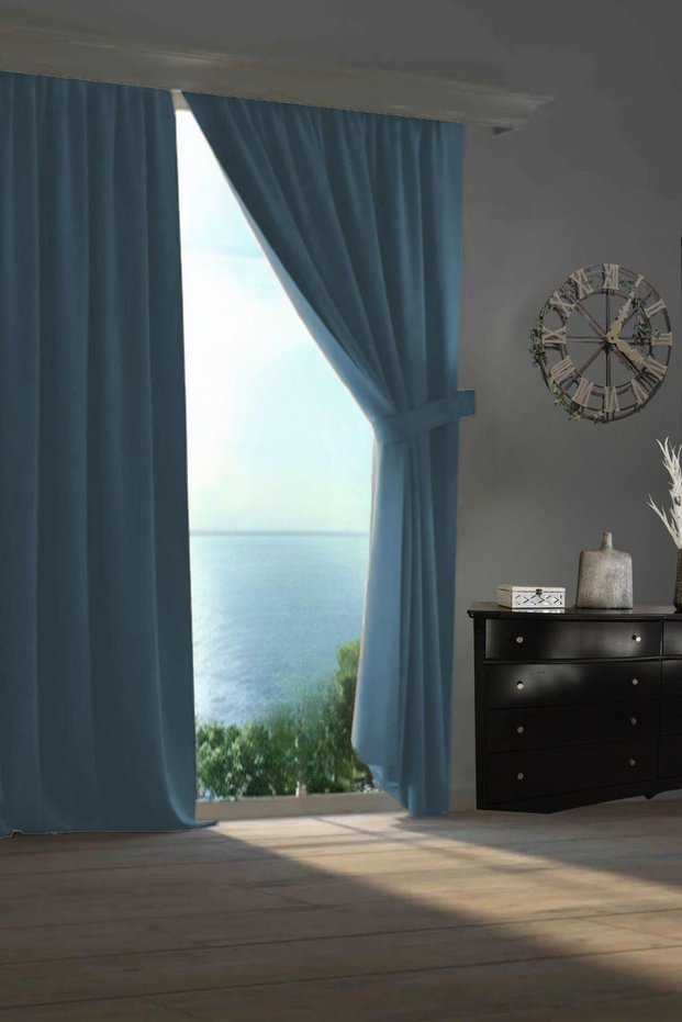 Blackout Drapery Curtain Living Room Hotel Living Room Children's Room Decorative Light-Blocking Sun Visor Indigo Blue
