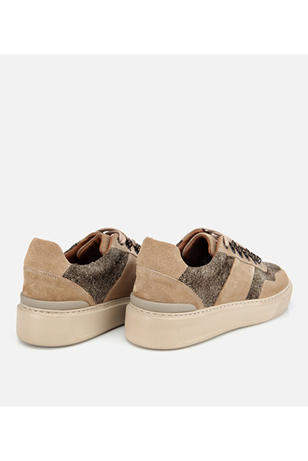 Erkek Süet Deri Bej Yüksek Tabanlı Spor Ayakkabı - 4