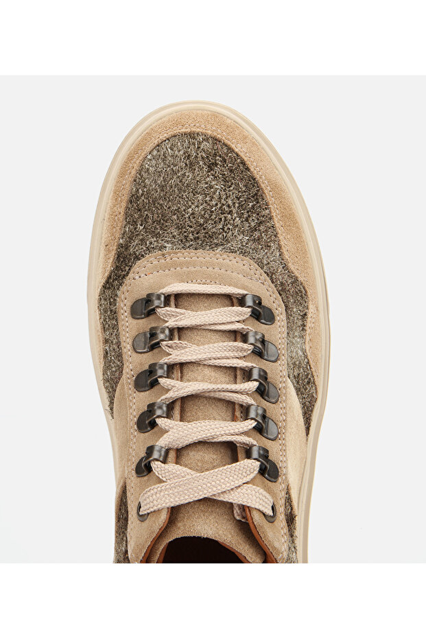 Erkek Süet Deri Bej Yüksek Tabanlı Spor Ayakkabı - 5