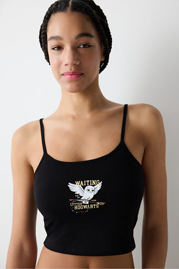 Harry Potter Removable Padded Siyah Crop Atlet - 2