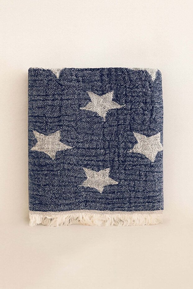 Star Jacquard Fluffy Baby Blanket Navy Blue 75X145 cm
