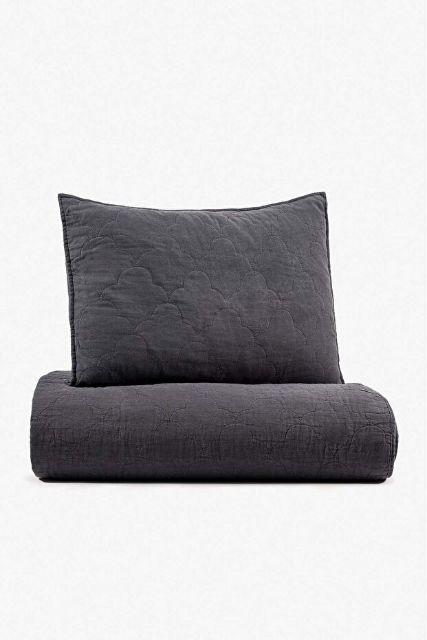 Serenity Quilted Linen Pillowcase Anthracite
