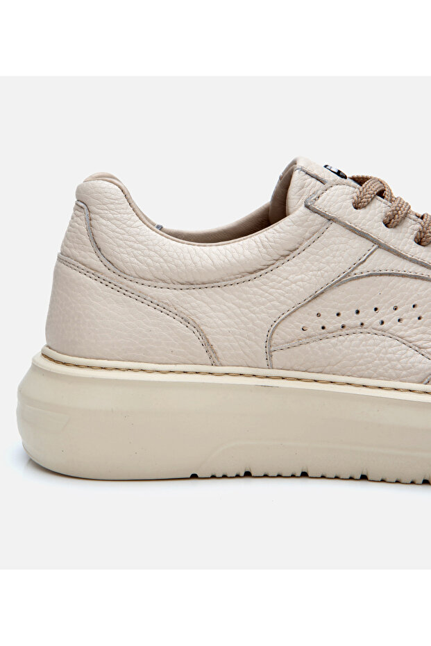 Erkek Deri Bej Yüksek Tabanlı Spor Ayakkabı - 4