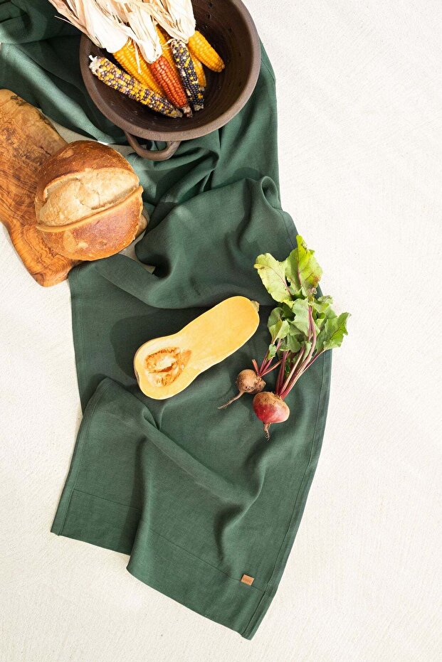 Linen Runner Green 45X160