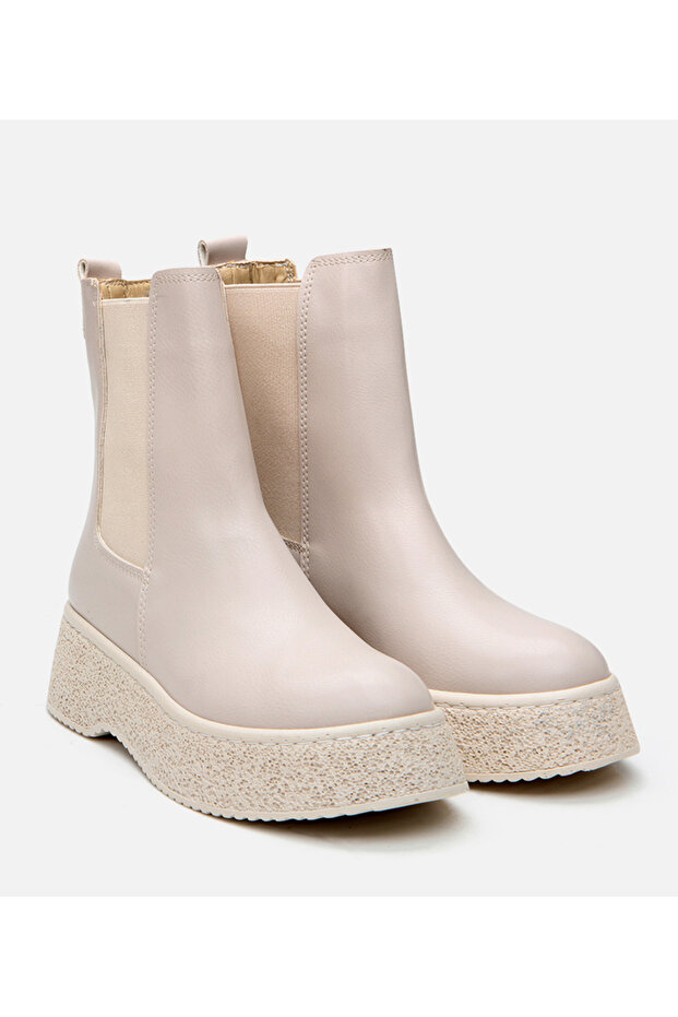Kadın Bej Kalın Tabanlı Düz Bot - 2