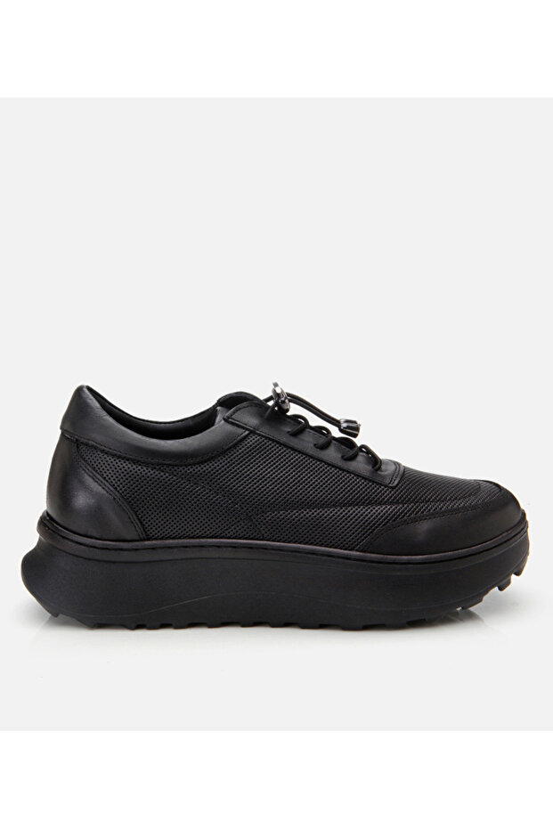 Genuine Leather Black Women's Sports Shoes