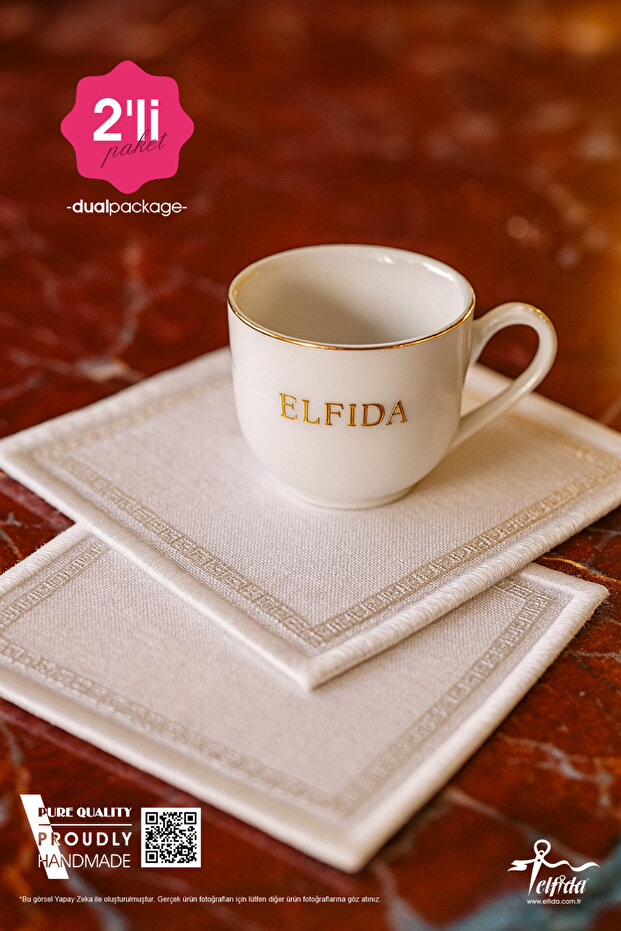Luxury Embroidered Cocktail Coffee Serving Tray Napkin Mini Placemat Silver Glitter - Baroque 2 (2 Pcs)