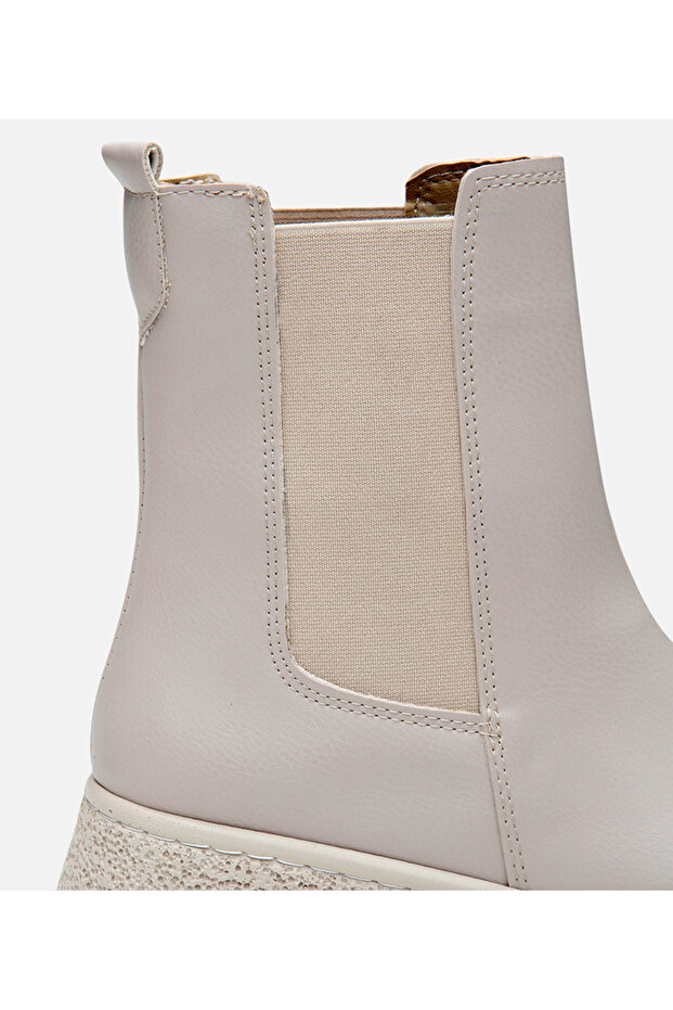 Kadın Bej Kalın Tabanlı Düz Bot - 5