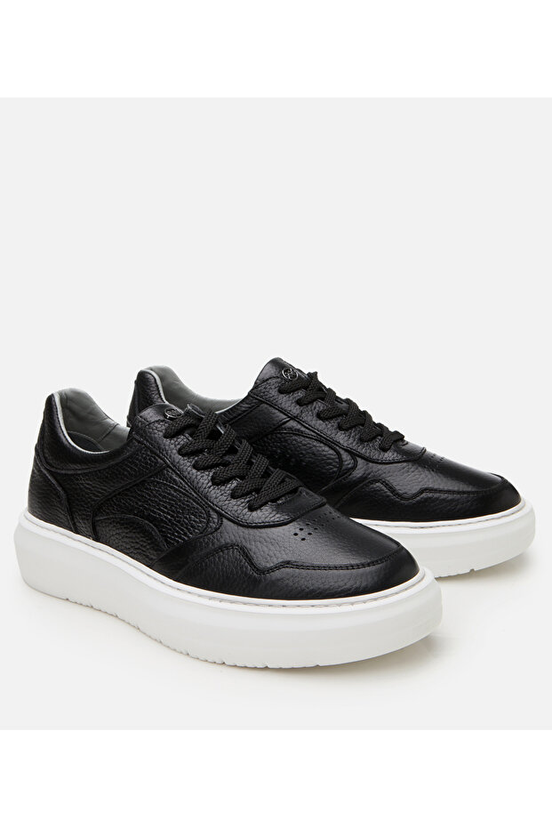 Férfi bőr fekete magas talpú sportcipő - 2