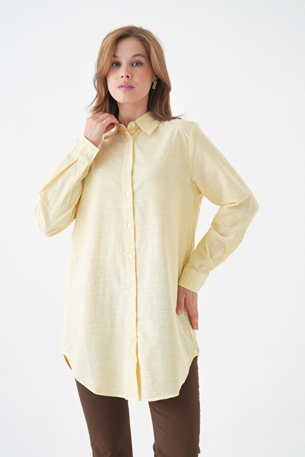 Women's Shirt Collar Buttoned Long Sleeve Tunic Oversized Casual Striped Curve Plus Size Suitable for Hijab Shirt