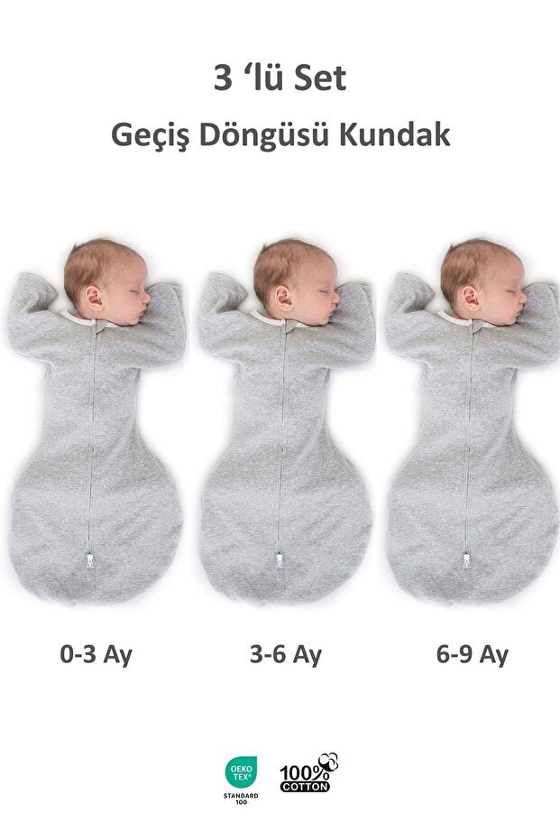 Gray Baby Sleeping Bag Boys Girls Swaddle 3-Piece Gift Set 4 Seasons