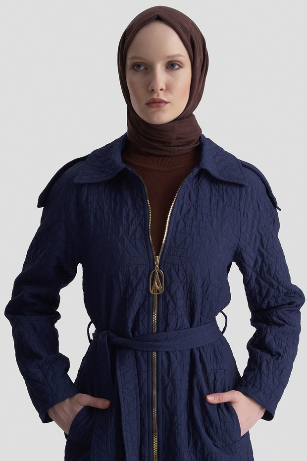 Fermuarlı Astarlı Omuz Apoletli Kuşaklı Kap - 3