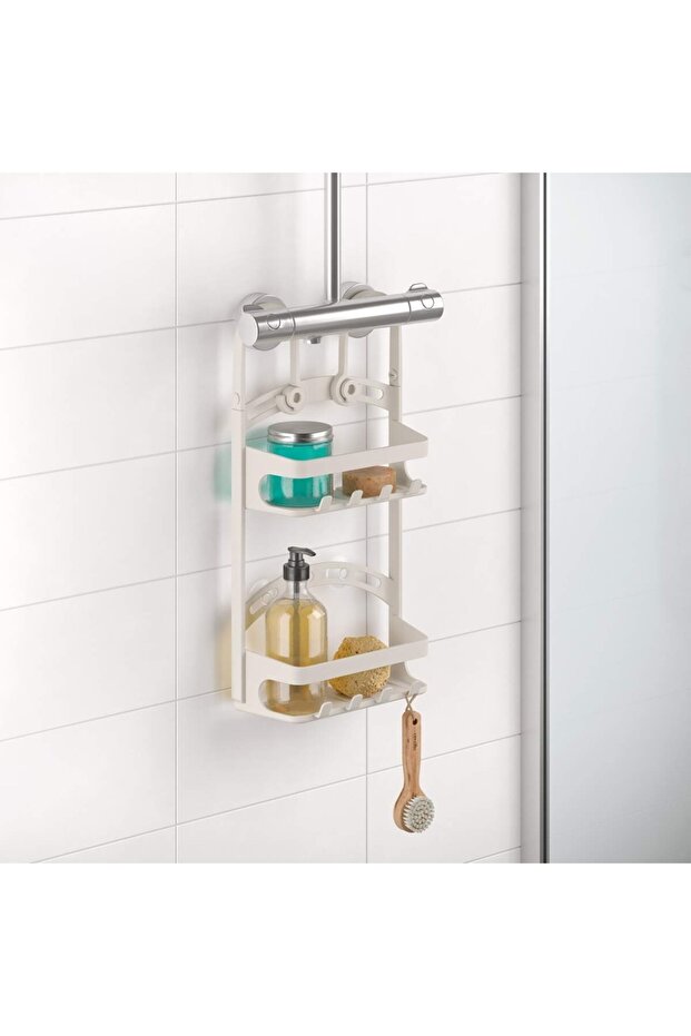 Shower Caddy – Adjustable Shower Organizer with Flexible Arms, 2 Shelves & Hooks