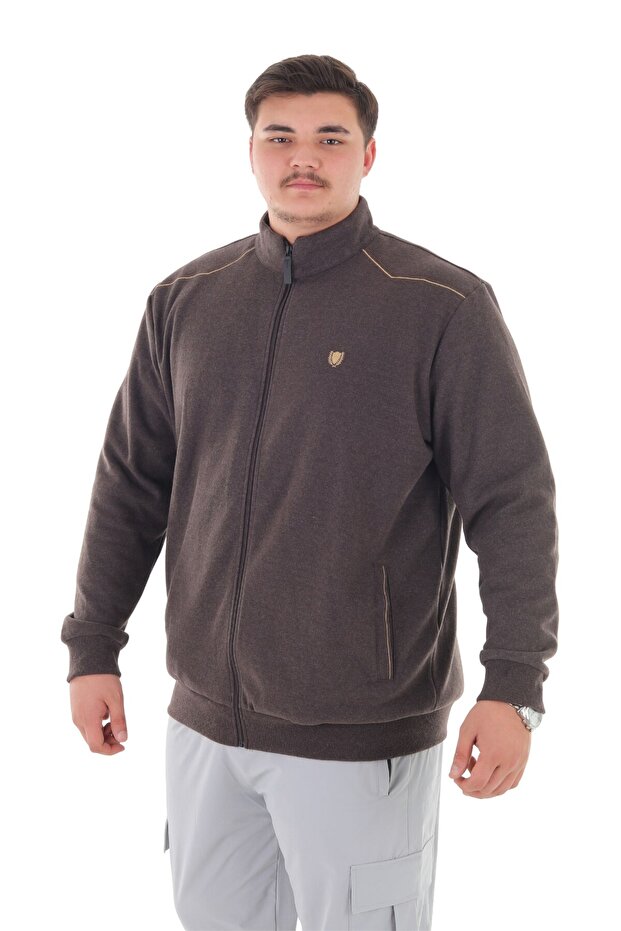 marufshop Erkek Büyük Beden 122-158 Kilo Arası İçin Uygun Pamuklu Geniş Kalıp Dik Yaka Fermuarlı Sweat Mont