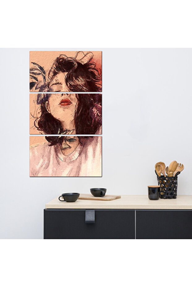 لوحه جداريه - رسمة فتاه فنيه - ٣٠٠٣٤ - مقسمه ثلاثة قطع - مقسمه ثلاثة قطع
