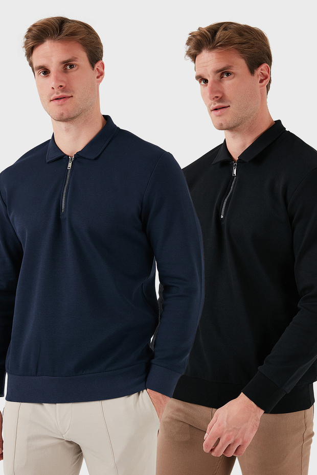Cotton Regular Fit Half Zipper 2-Pack Polo Neck Sweat Men's Sweat 5905789S2
