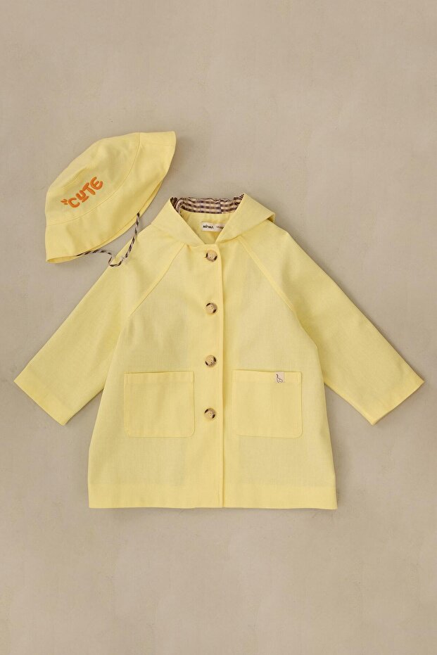 Kapüşonlu Trençkot Sarı - 6