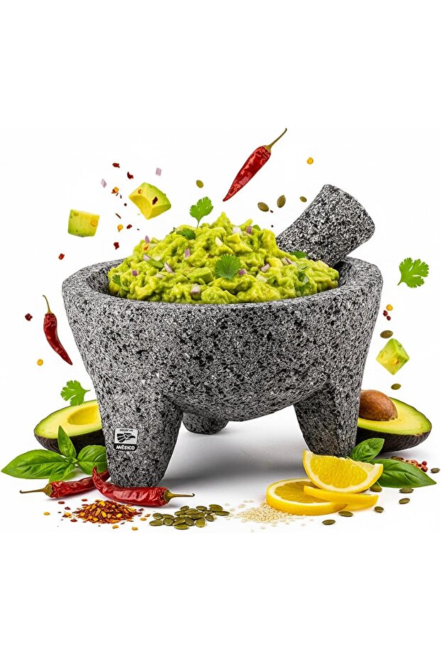Genuine Handmade Mexican Mortar and Pestle, Molcajete de Piedra Natural Volcanica Stone, Heavy & Dur