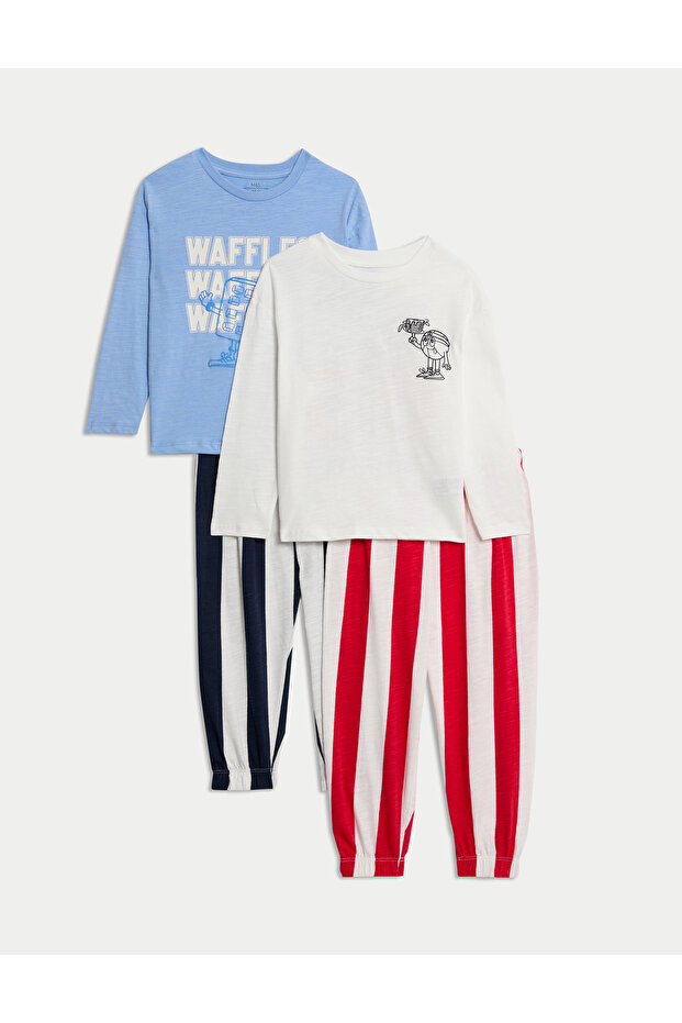 2'li Saf Pamuklu Grafik Desenli Pijama Takımı (1-8 Yaş) - 1