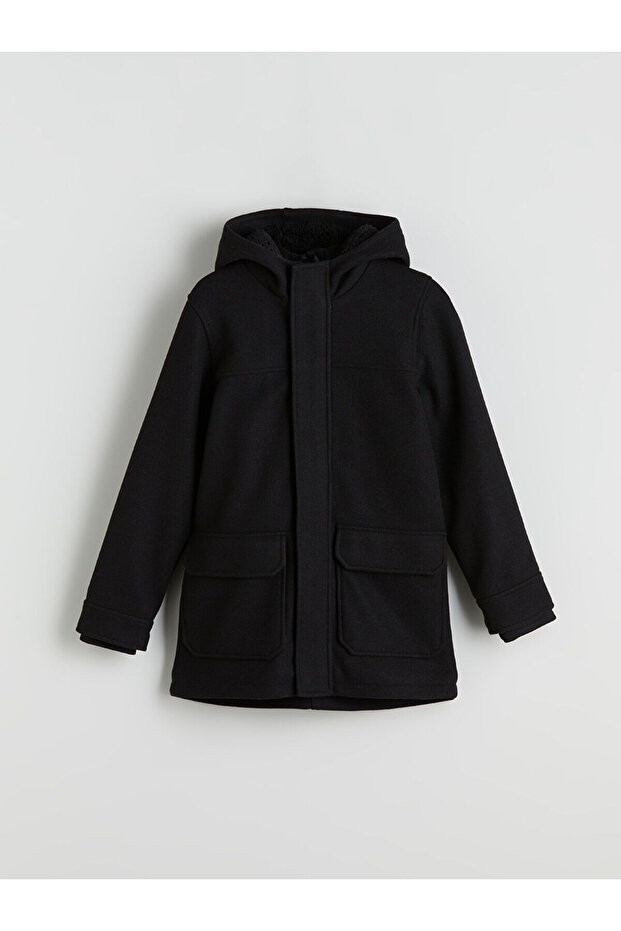 Lcw Kids Black Hooded Boy's Stamp Coat