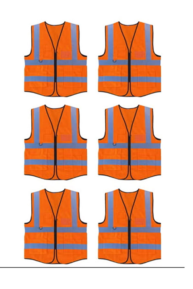 Pack of 6 High Visibility Multi Use Vest Safety and Utility in Bright Orange