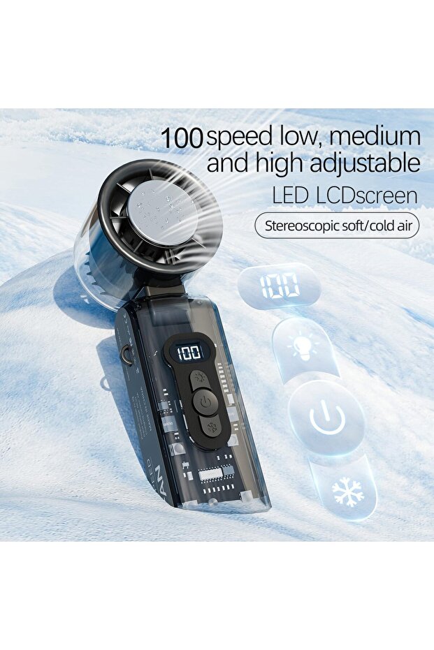 Mini High-Speed Portable Folding Ice Cooling Fan with Digital Display – USB Rechargeable, 3 Speed - 2