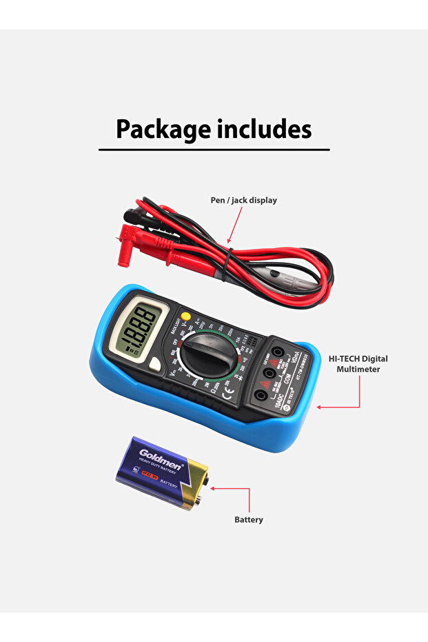 Multimeter - 4000 Counts Sharp LCD Display, Frequency & Capacitance Measurement - 7