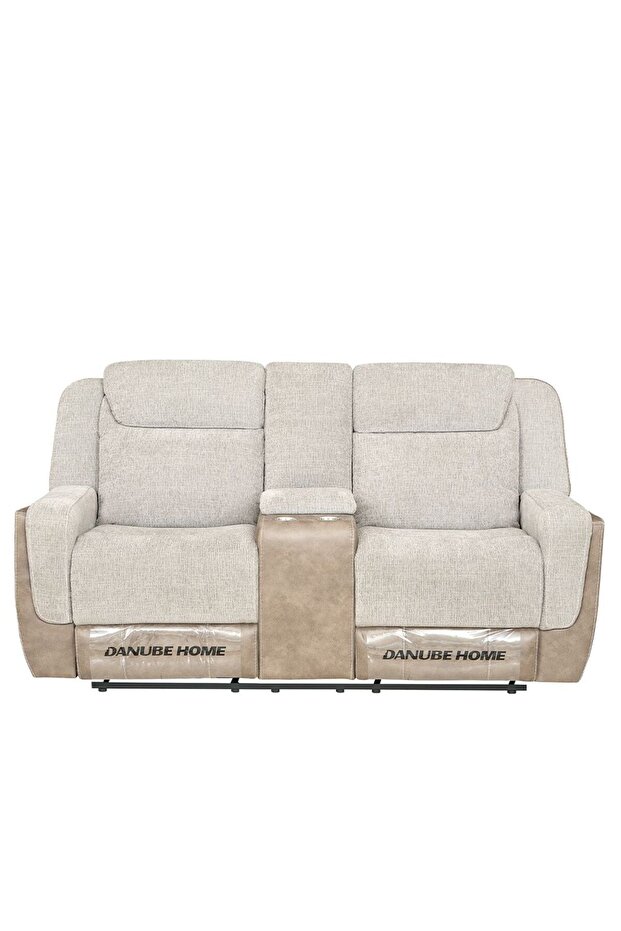 Brixx 2 Seater Fabric Recliner - L.Brown, Stylish Wood & Fabric Design, Comfortable Seating
