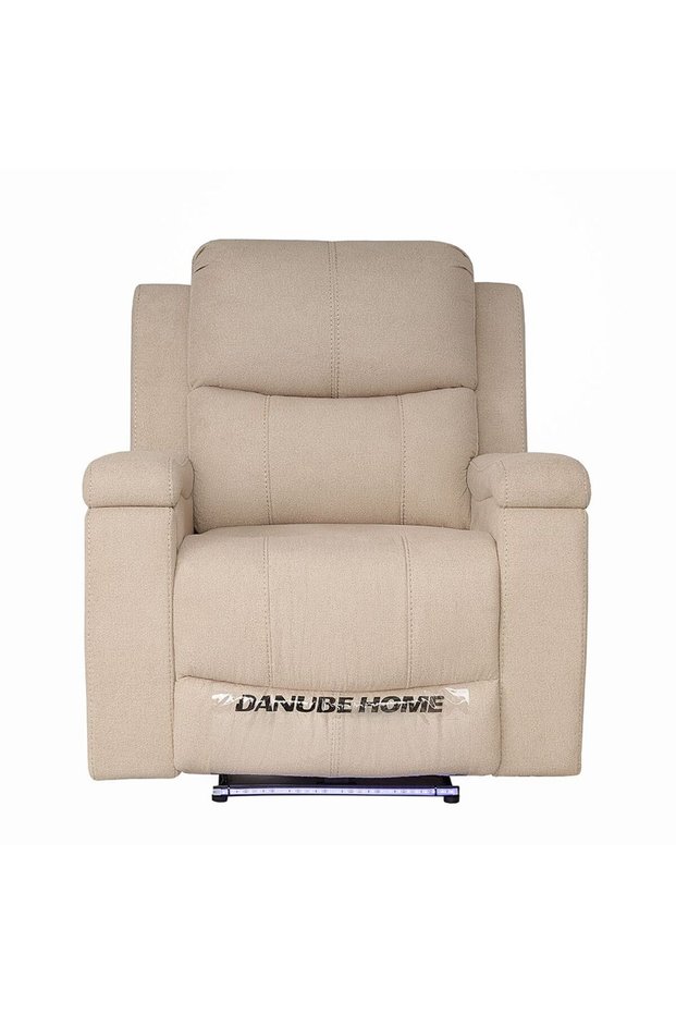 Paladin 1 Seater Fabric Recliner with LED & Cup Holder - Beige, Stylish Wood & Fabric Design