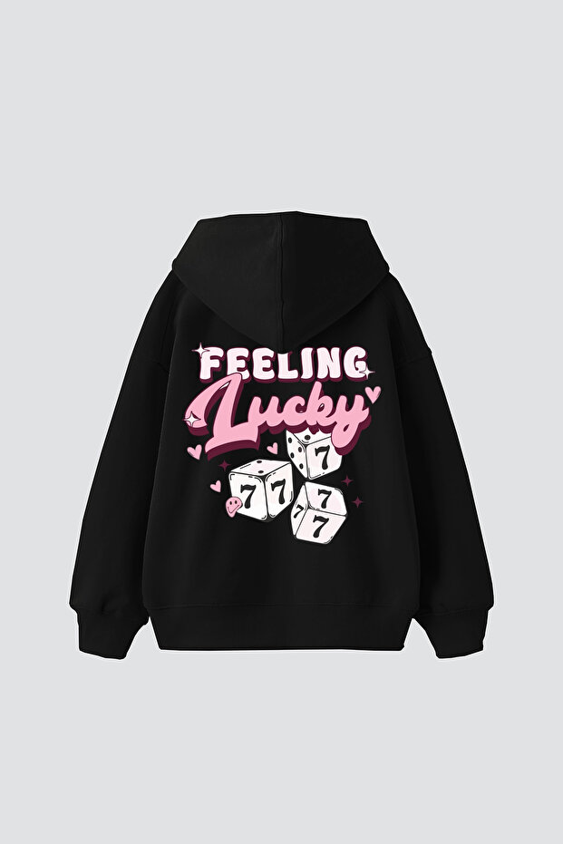 777 Lucky Printed Oversize Unisex Black Hoodie