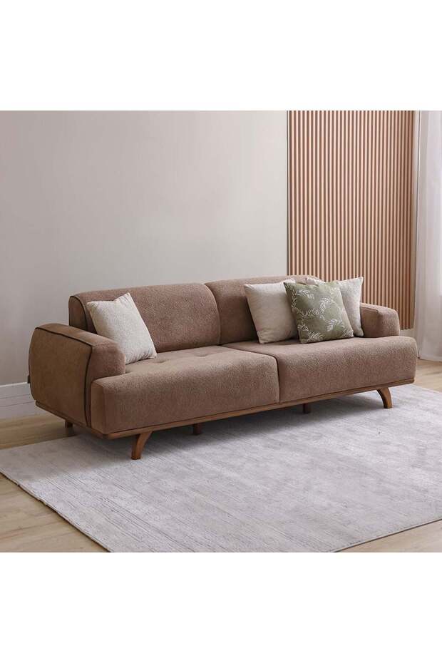 Elora 3 Seater Fabric Sofa - Brown/Beige, Stylish & Comfortable, Wood/Metal Frame, 2 Years Warranty