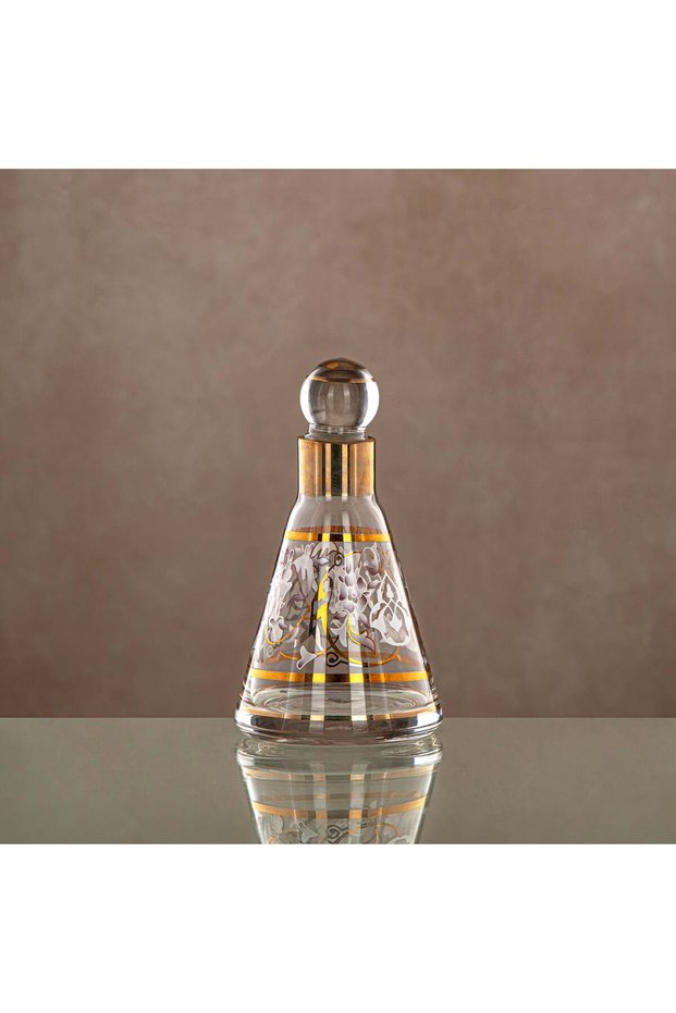Almarjan Perfume Bottle 14 Tola, Glass, Clear & Golden Pattern (0864 P-ZQDL) - Dehn Oud Bottle