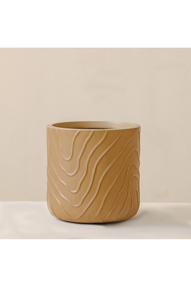 Fibre Clay Abstract Design Pot - 30x30x30 cm, Brown Outdoor Garden Accessory, 1 Piece