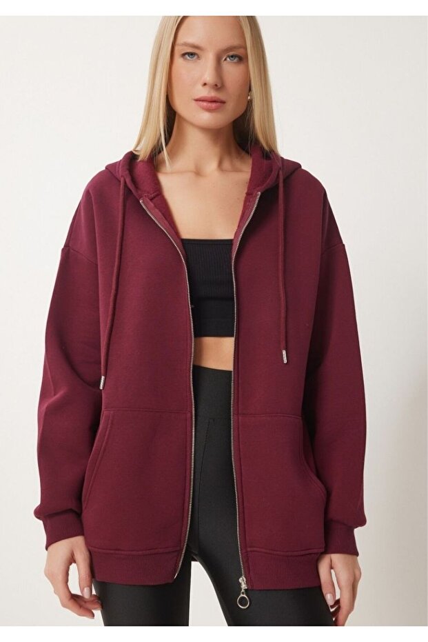 Oversize Kapşonlu Hırka - 1